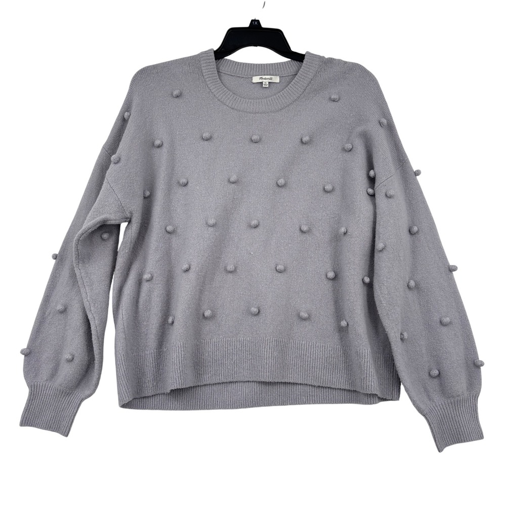 Madewell Bobble Pom Pom Sweater Women XL Lavender Gray Merino Wool Pullover